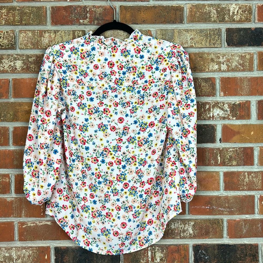 Nanette Lepore Pink Floral Button Down Blouse Top 3/4 Sleeve Career Dressy Sz XS - Picture 6 of 6